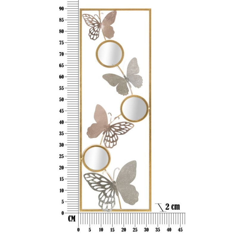 Décoration murale moderne Papillons & Miroirs 31x90 Métal Doré Argenté Buttry A 