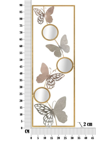 Décoration murale moderne Papillons & Miroirs 31x90 Métal Doré Argenté Buttry A 