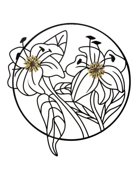 Décoration murale moderne ronde Fleurs 63x69 Métal Noir Doré Flotis 