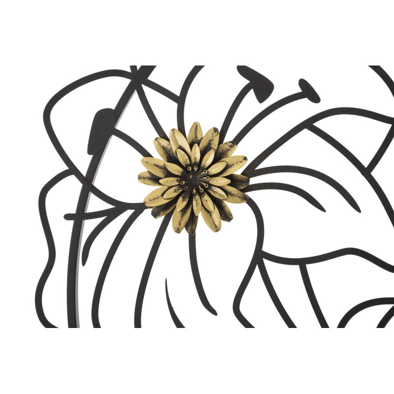 Décoration murale moderne ronde Fleurs 63x69 Métal Noir Doré Flotis 