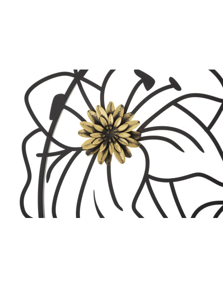 Décoration murale moderne ronde Fleurs 63x69 Métal Noir Doré Flotis 