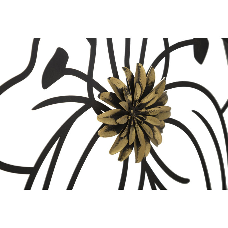 Décoration murale moderne ronde Fleurs 63x69 Métal Noir Doré Flotis 