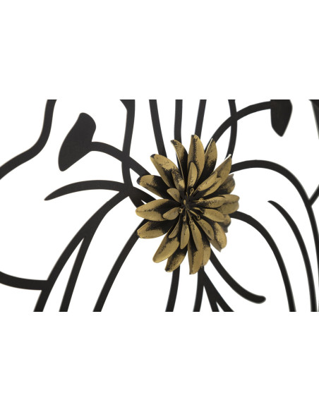 Décoration murale moderne ronde Fleurs 63x69 Métal Noir Doré Flotis 