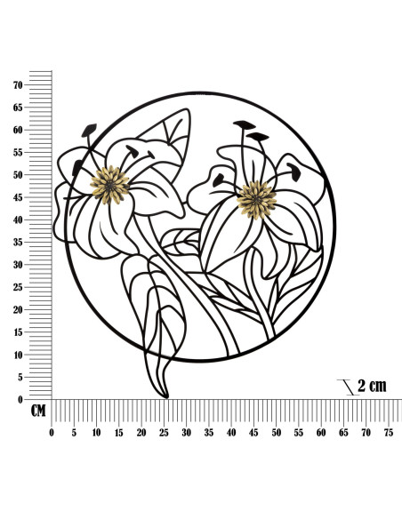Décoration murale moderne ronde Fleurs 63x69 Métal Noir Doré Flotis 