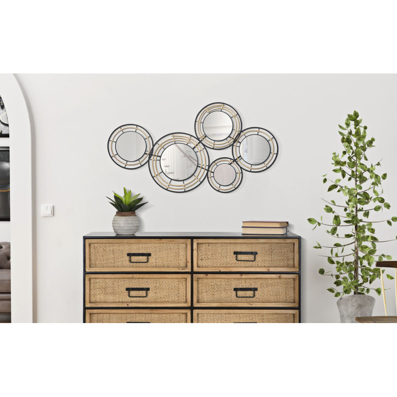 Grande Décoration murale moderne Miroirs 111x59 Métal Noir Doré Oporto 