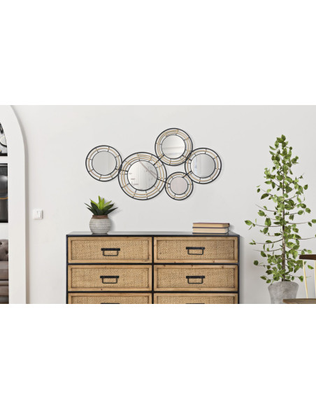 Grande Décoration murale moderne Miroirs 111x59 Métal Noir Doré Oporto 