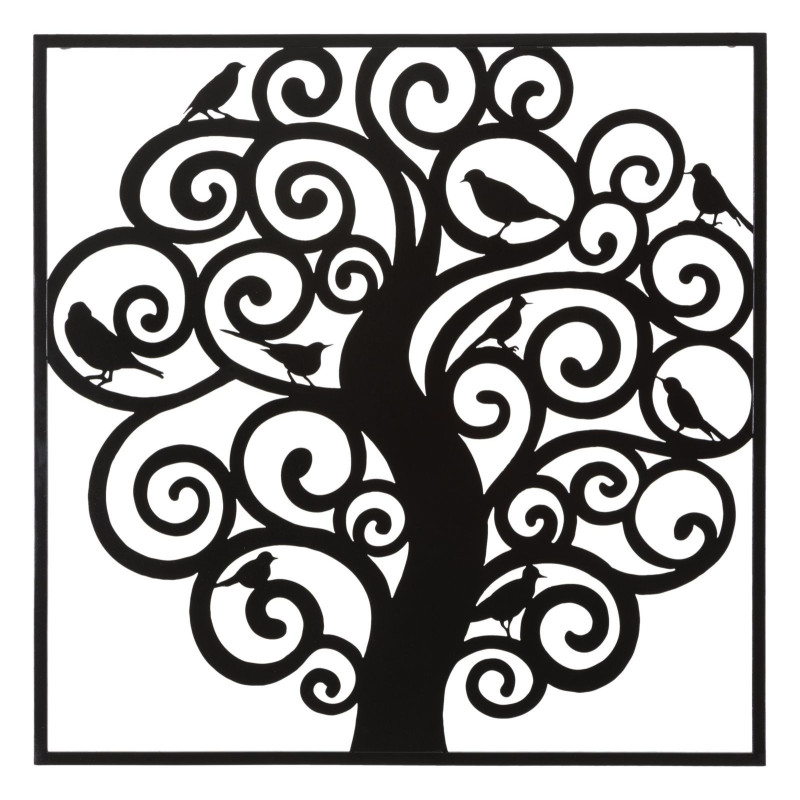 Décoration murale moderne Arbre Oiseaux 70x70 Métal Noir Three 