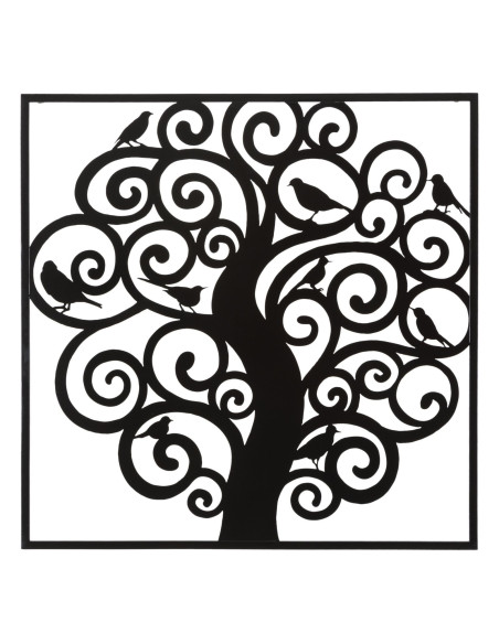Décoration murale moderne Arbre Oiseaux 70x70 Métal Noir Three 
