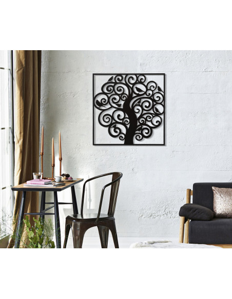 Décoration murale moderne Arbre Oiseaux 70x70 Métal Noir Three 