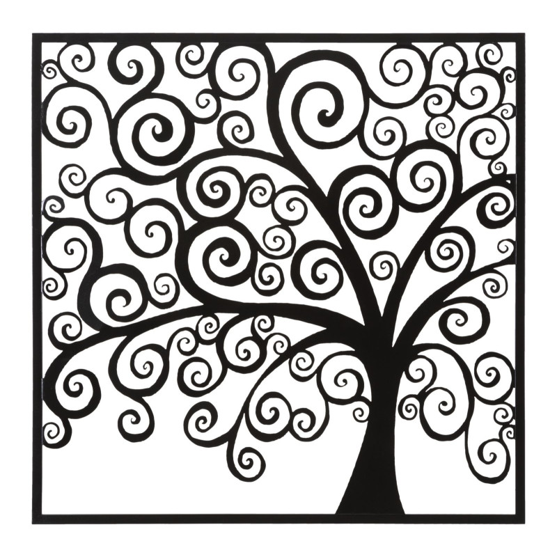 Grande Décoration murale moderne Arbre 100x100 Métal Noir Three 
