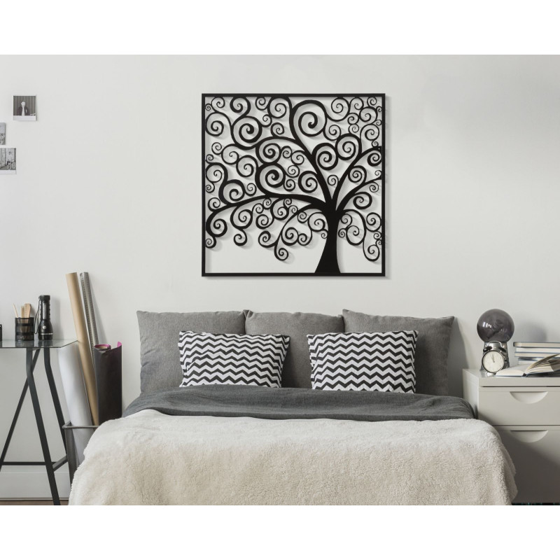 Grande Décoration murale moderne Arbre 100x100 Métal Noir Three 