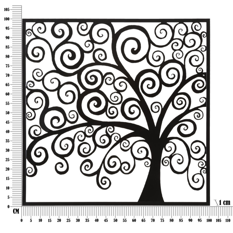 Grande Décoration murale moderne Arbre 100x100 Métal Noir Three 