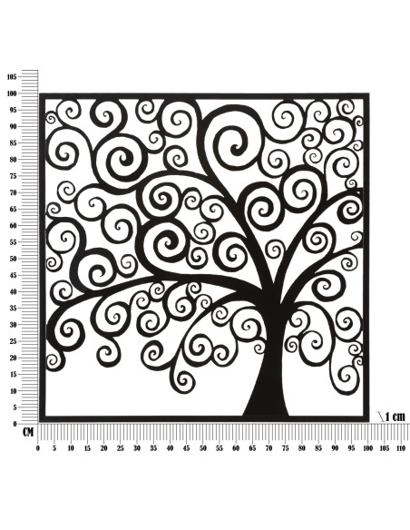 Grande Décoration murale moderne Arbre 100x100 Métal Noir Three 