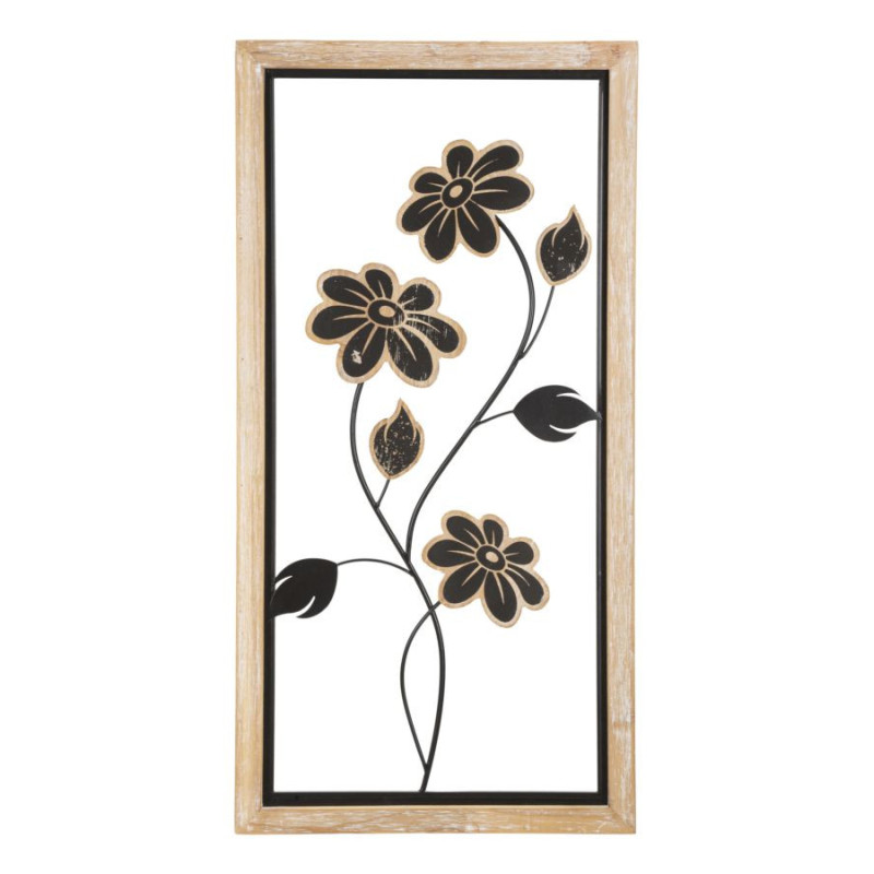 Décoration murale moderne Fleurs 30x60 Métal Noir Bois MDF Naturel Girish A 