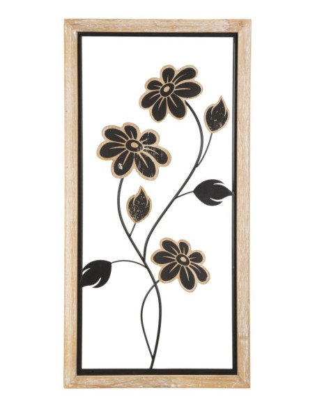 Décoration murale moderne Fleurs 30x60 Métal Noir Bois MDF Naturel Girish A 