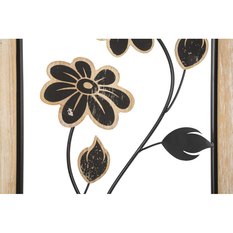 Décoration murale moderne Fleurs 30x60 Métal Noir Bois MDF Naturel Girish A 