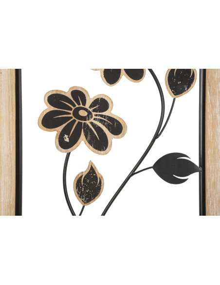 Décoration murale moderne Fleurs 30x60 Métal Noir Bois MDF Naturel Girish A 