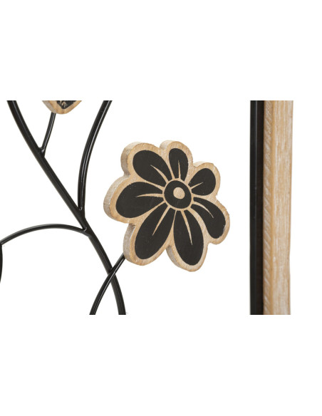 Décoration murale moderne Fleurs 30x60 Métal Noir Bois MDF Naturel Girish A 
