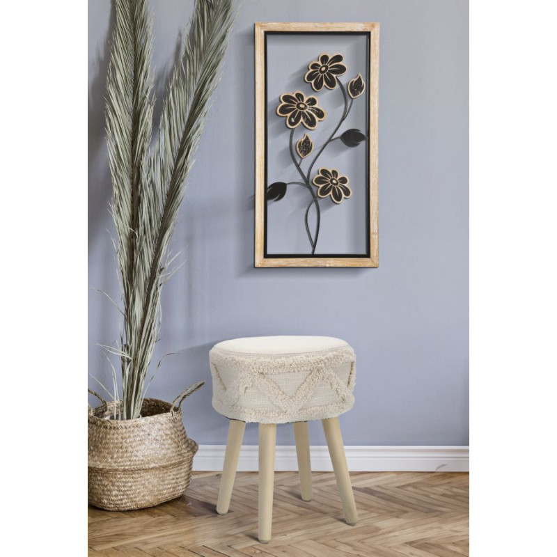 Décoration murale moderne Fleurs 30x60 Métal Noir Bois MDF Naturel Girish A 