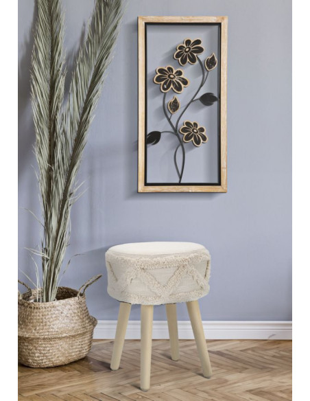 Décoration murale moderne Fleurs 30x60 Métal Noir Bois MDF Naturel Girish A 