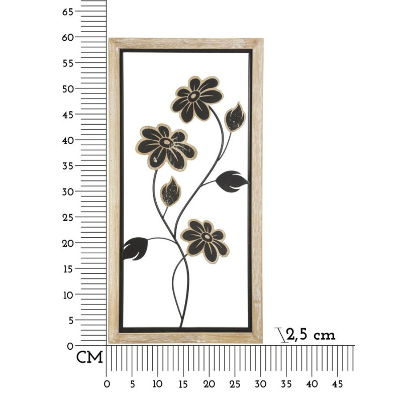 Décoration murale moderne Fleurs 30x60 Métal Noir Bois MDF Naturel Girish A 