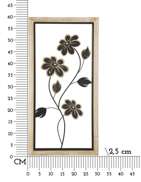 Décoration murale moderne Fleurs 30x60 Métal Noir Bois MDF Naturel Girish A 