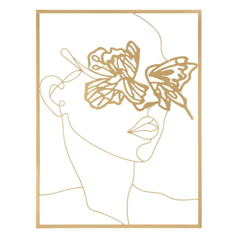 Décoration murale abstraite Femme Papillons 60x80 Métal Doré Face 