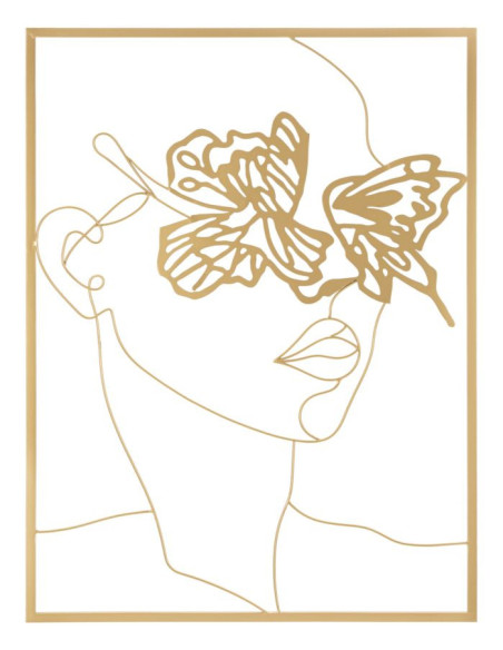 Décoration murale abstraite Femme Papillons 60x80 Métal Doré Face 