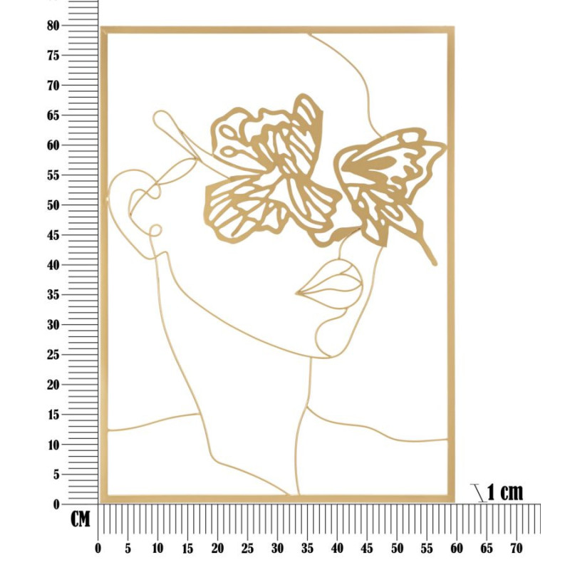 Décoration murale abstraite Femme Papillons 60x80 Métal Doré Face 