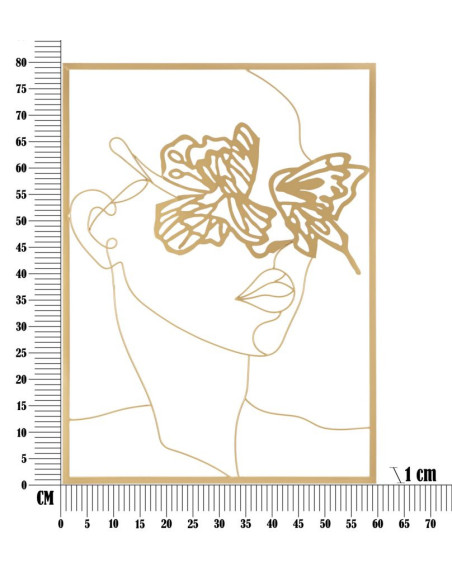 Décoration murale abstraite Femme Papillons 60x80 Métal Doré Face 