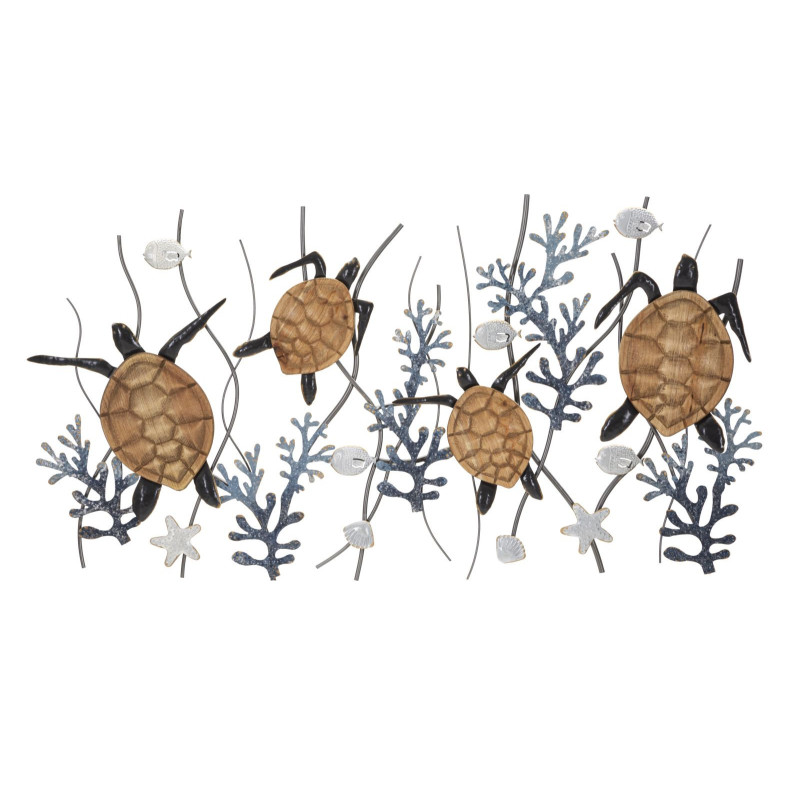 Grande Décoration murale moderne Tortues 132x69 Métal Bleu Blanc crème Naturel Turtle 