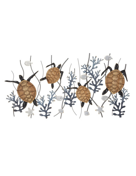 Grande Décoration murale moderne Tortues 132x69 Métal Bleu Blanc crème Naturel Turtle 