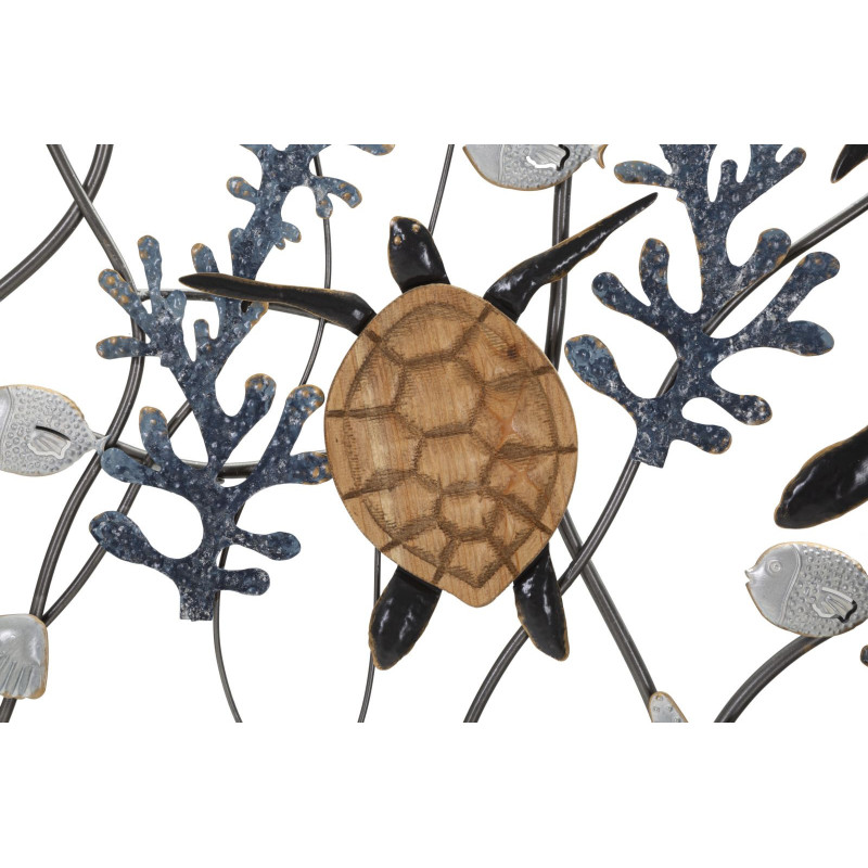 Grande Décoration murale moderne Tortues 132x69 Métal Bleu Blanc crème Naturel Turtle 
