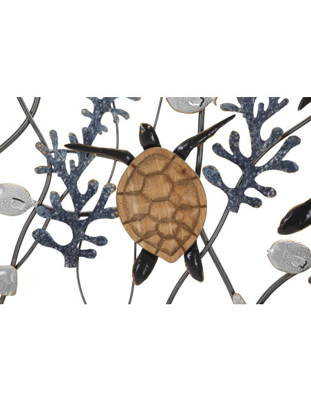 Grande Décoration murale moderne Tortues 132x69 Métal Bleu Blanc crème Naturel Turtle 