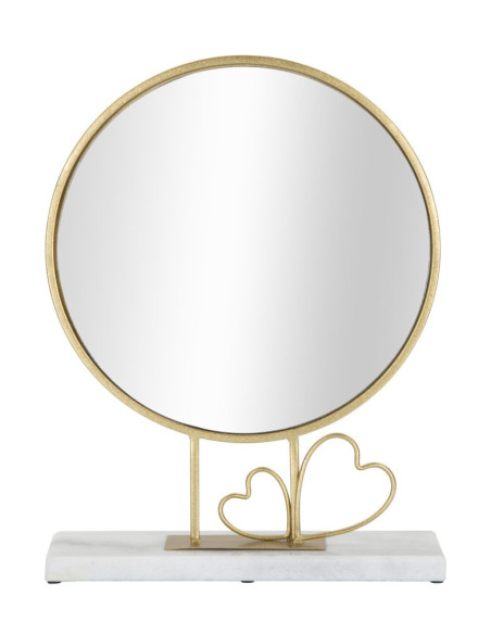 Petit Miroir à poser sur pied Coeurs Rond Hauteur 39 cm Métal Doré Marbre Blanc Heart 