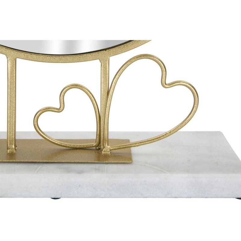 Petit Miroir à poser sur pied Coeurs Rond Hauteur 39 cm Métal Doré Marbre Blanc Heart 