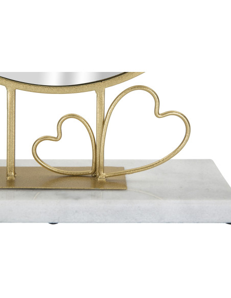Petit Miroir à poser sur pied Coeurs Rond Hauteur 39 cm Métal Doré Marbre Blanc Heart 