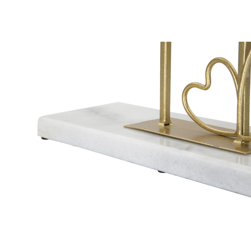 Petit Miroir à poser sur pied Coeurs Rond Hauteur 39 cm Métal Doré Marbre Blanc Heart 