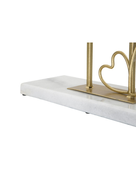 Petit Miroir à poser sur pied Coeurs Rond Hauteur 39 cm Métal Doré Marbre Blanc Heart 