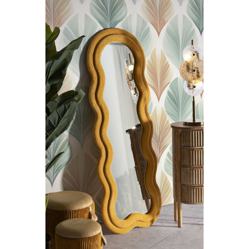 Grand Miroir mural Bouclette Irrégulier 60x160 en Tissu Jaune moutarde bouclé Teddy 