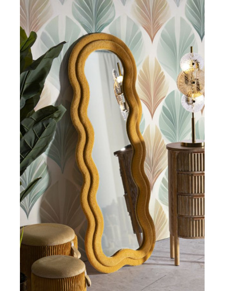 Grand Miroir mural Bouclette Irrégulier 60x160 en Tissu Jaune moutarde bouclé Teddy 
