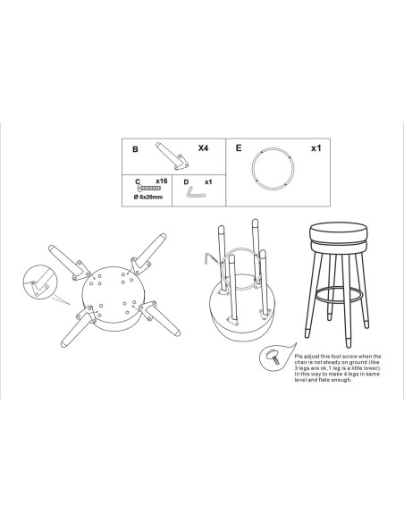 Tabouret de bar moderne rond en Velours Bleu Métal Argenté Noir Paris - 9