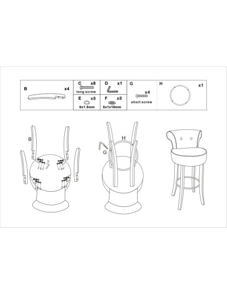 Tabouret de bar moderne avec dossier en Velours Blanc crème Capitonné Simili Métal Doré Luxy 