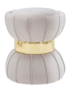 Pouf moderne chic Fleur 40 cm Velours Gris Bois Doré Flower 