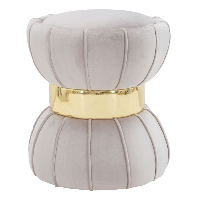 Pouf moderne chic Fleur 40 cm Velours Gris Bois Doré Flower 