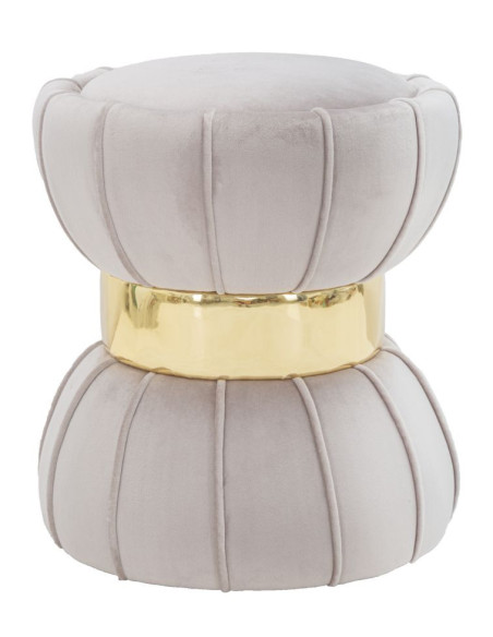 Pouf moderne chic Fleur 40 cm Velours Gris Bois Doré Flower 