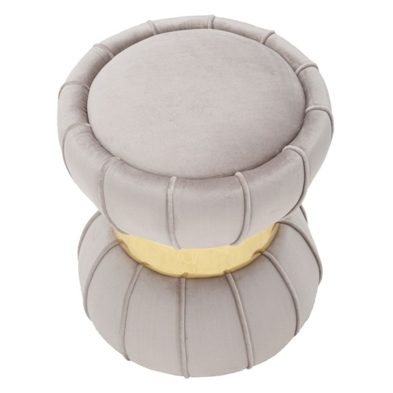 Pouf moderne chic Fleur 40 cm Velours Gris Bois Doré Flower 