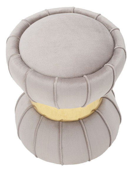 Pouf moderne chic Fleur 40 cm Velours Gris Bois Doré Flower 