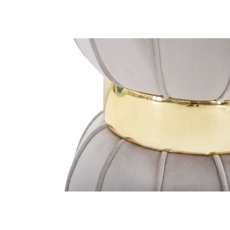 Pouf moderne chic Fleur 40 cm Velours Gris Bois Doré Flower 