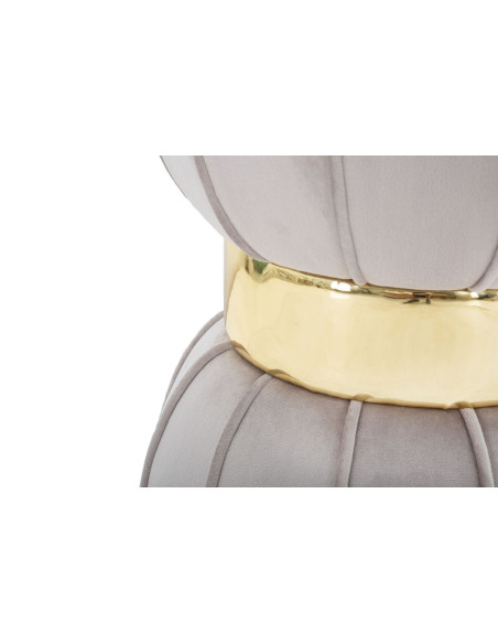 Pouf moderne chic Fleur 40 cm Velours Gris Bois Doré Flower 